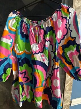 Bright Multicolor Floral Peasant Top